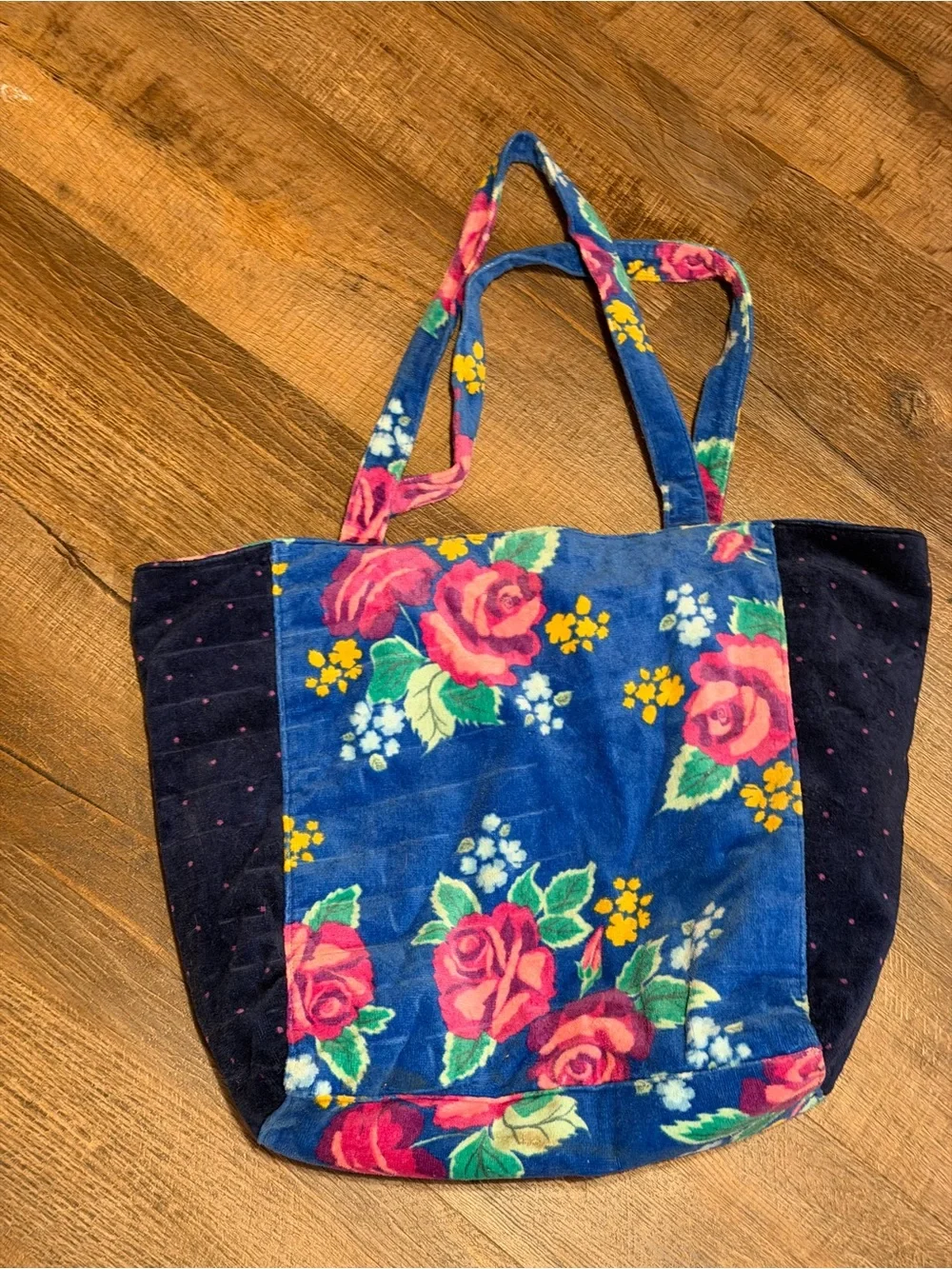 Matilda Jane Blue Floral Velvet Tote with Pink Roses